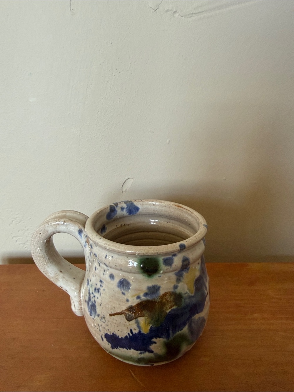 Handcrafted Ceramic Mug in Cream with Blue and Green Glaze